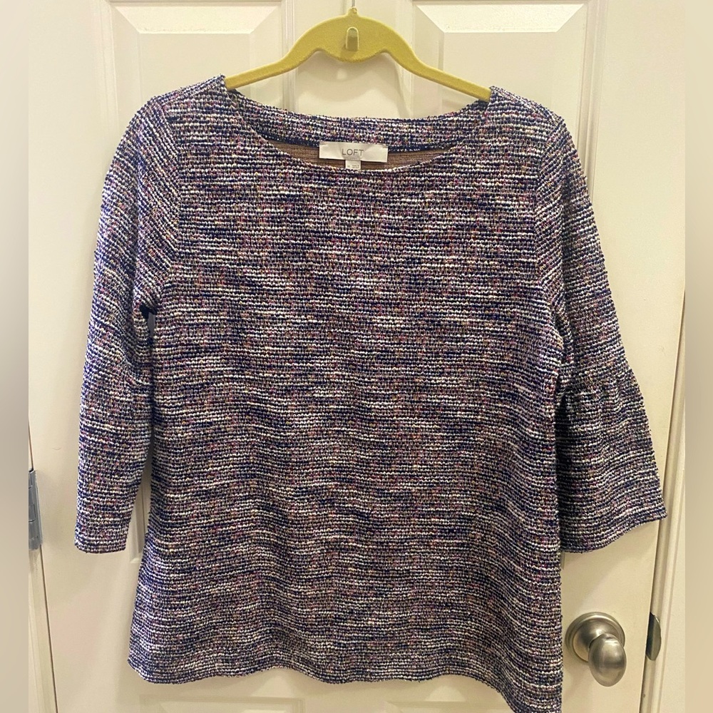 Loft  boucle top with bell cropped sleeves